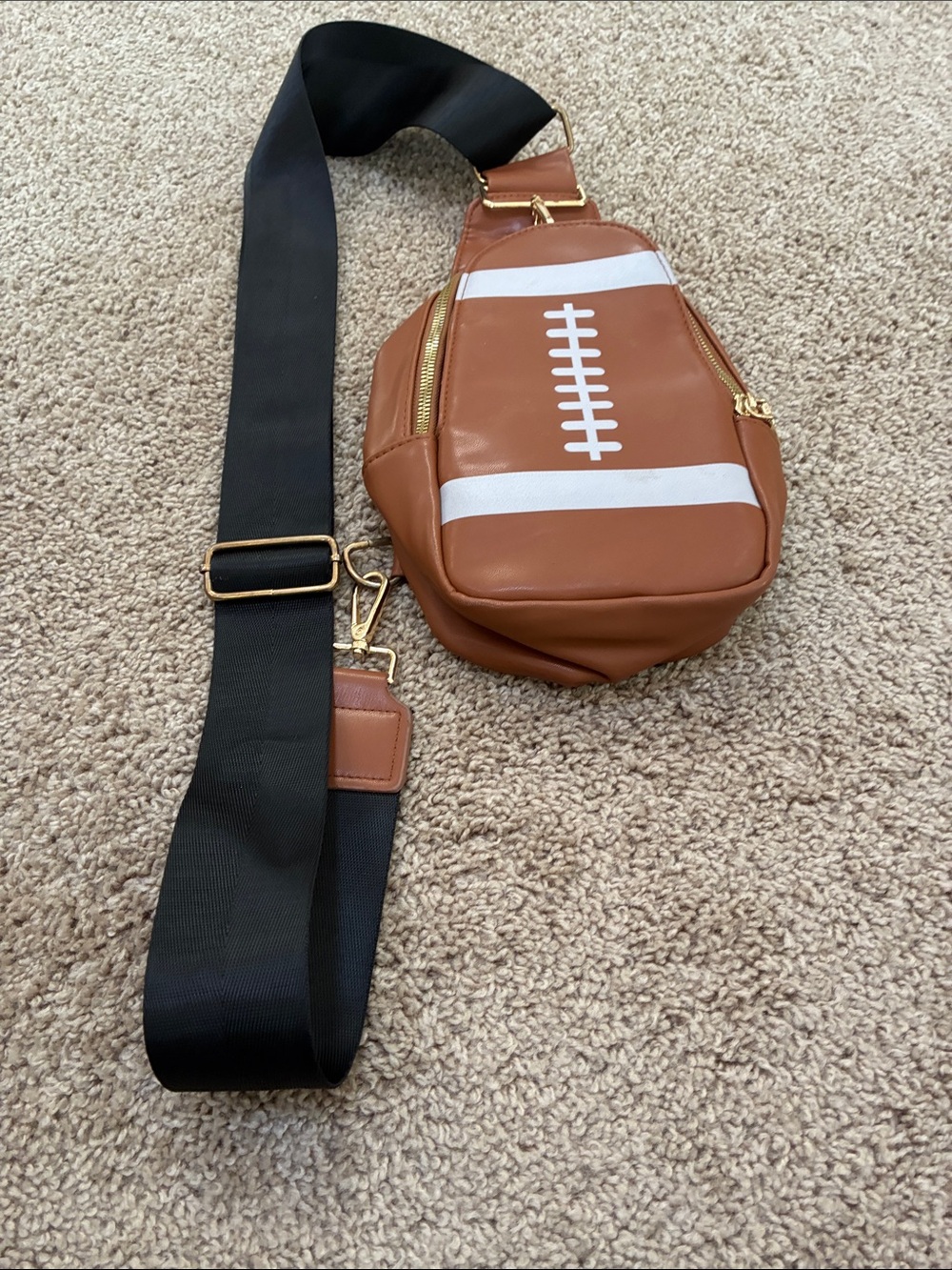 Men's Brown Football-Style Crossbody Sling Bag